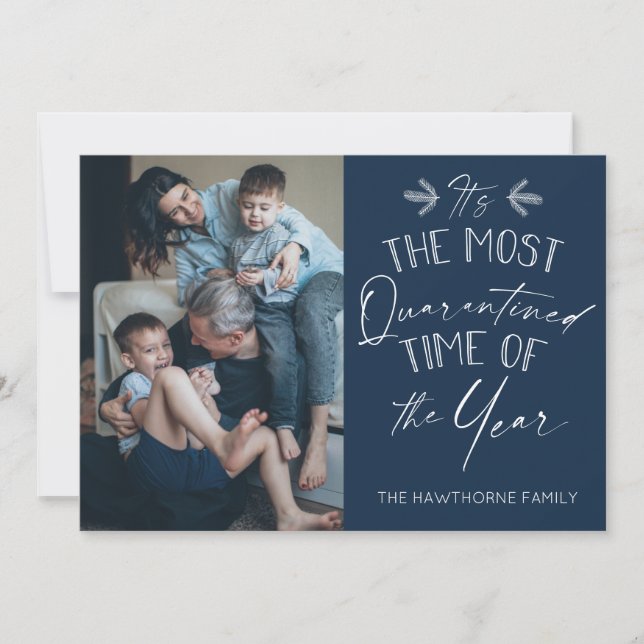 Cartão De Festividades Foto personalizada de azul de Natal em quarentena (Frente)