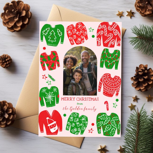 Cartão De Festividades FOTO Personalizada DE GIGANTE DE NATAL ÚTIL (UGLY CHRISTMAS SWEATER Cute Custom PHOTO Holiday Card
)