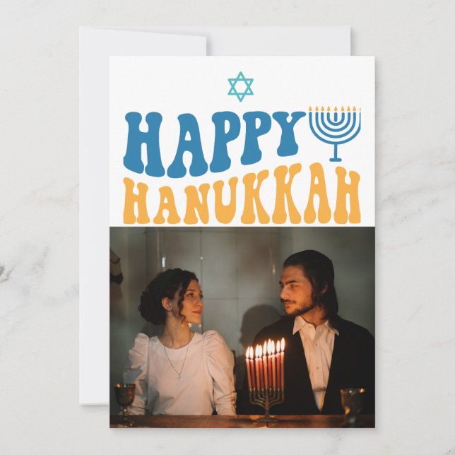 Cartão De Festividades Foto personalizada de Hanukkah feliz retrô (Frente)