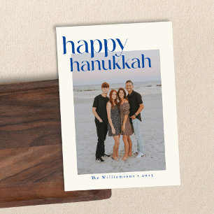 Cartão De Festividades Foto personalizada de Hanukkah moderna e azul mini