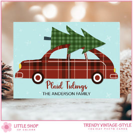 Cartão De Festividades Foto Personalizada de Natal com Carro Antigo Xadre