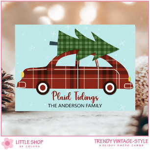 Cartão De Festividades Foto Personalizada de Natal com Carro Antigo Xadre