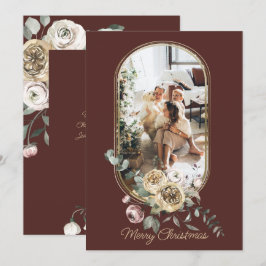 Cartão De Festividades Foto personalizada de Natal de Quadro Floral