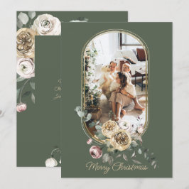 Cartão De Festividades Foto personalizada de Natal de Quadro Floral
