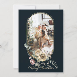 Cartão De Festividades Foto personalizada de Natal de Quadro Floral