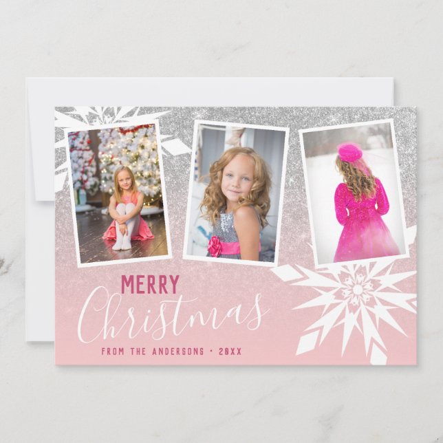 Cartão De Festividades Foto personalizada de Natal feliz com brilho de pr (Frente)