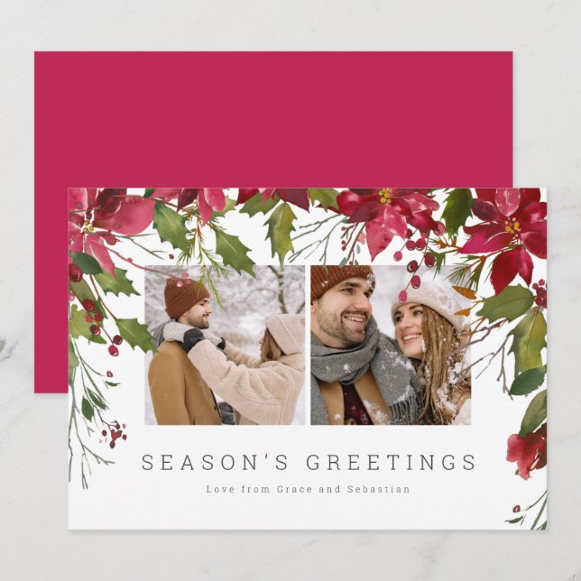 Cartão De Festividades Foto personalizada de Poinsettia de Natal (Frente/Verso)