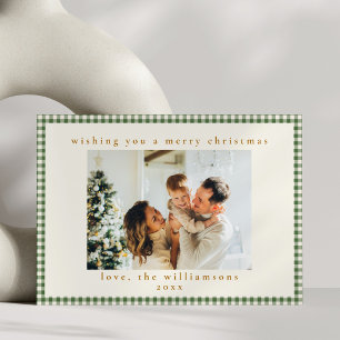 Cartão De Festividades Foto personalizada de Xadrez Gingham Verde e Bonit
