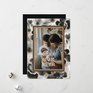 Cartão De Festividades Foto Personalizada Dia das Mães Floral Dourado