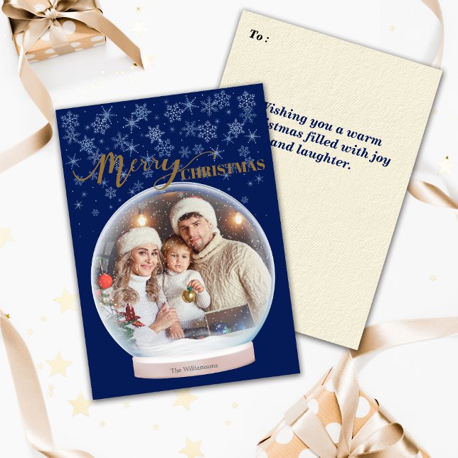 Cartão De Festividades Foto personalizada do Globo de Neve de inverno de  (Criador carregado)