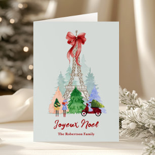 Cartão De Festividades Foto personalizada do Natal da Torre Eiffel de Par