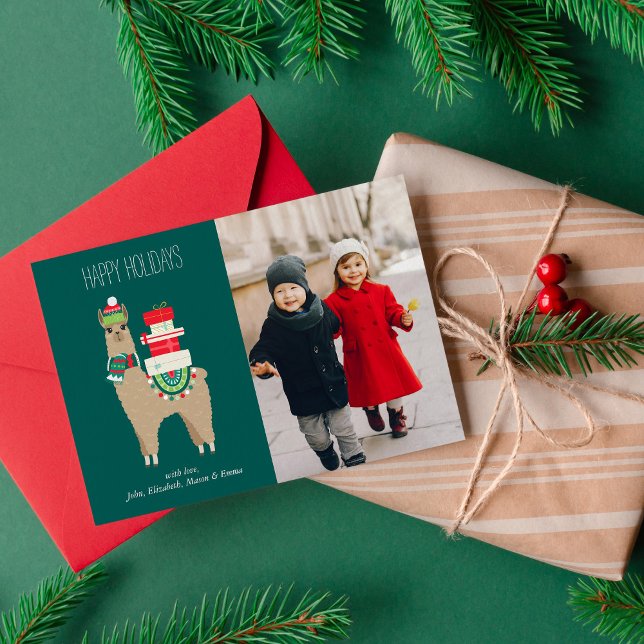 Cartão De Festividades Foto personalizada do Natal Llama (Criador carregado)