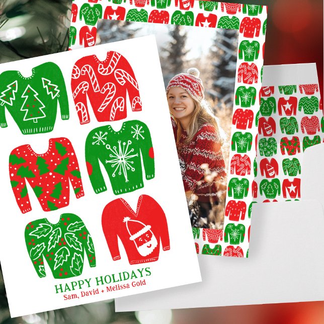 Cartão De Festividades Foto PERSONALIZADA dos Suéteres de Natal Feio (Ugly Christmas Sweaters CUSTOM PHOTO Holiday Card
)