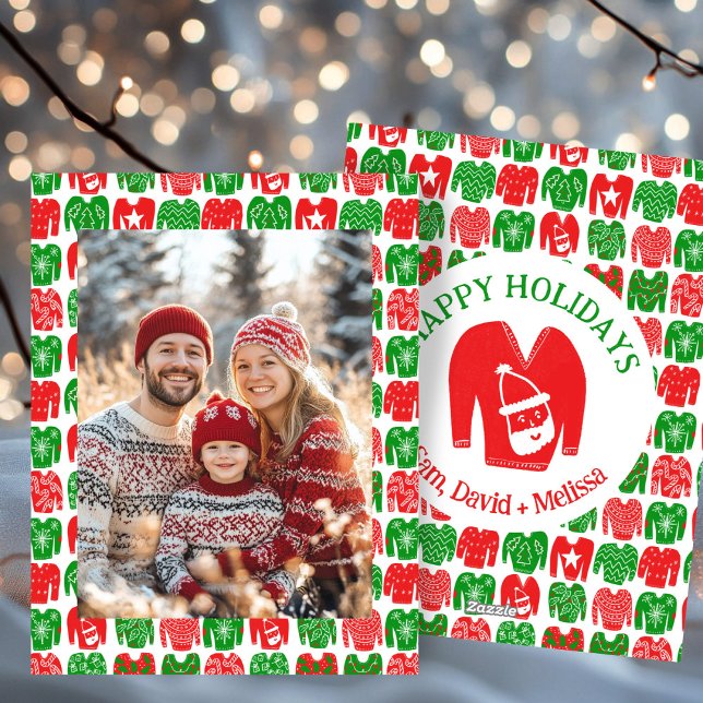 Cartão De Festividades Foto PERSONALIZADA dos Suéteres de Natal Feio (Ugly Christmas Sweaters CUSTOM PHOTO Holiday Card
)