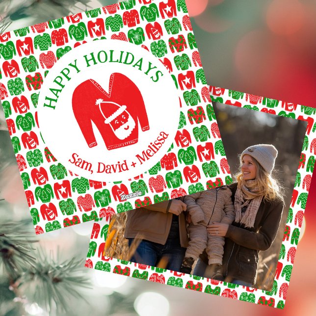 Cartão De Festividades Foto PERSONALIZADA dos Suéteres de Natal Feio (Ugly Christmas Sweaters CUSTOM PHOTO Holiday Card
)