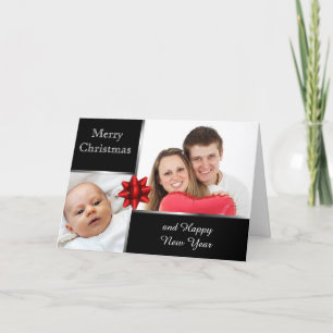 Cartão De Festividades Foto personalizada Elegante Preto e Silver