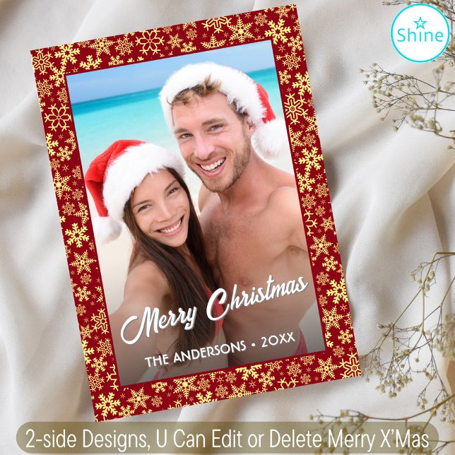 Cartão De Festividades Foto personalizada Floco de neve Design de Natal V (Criador carregado)