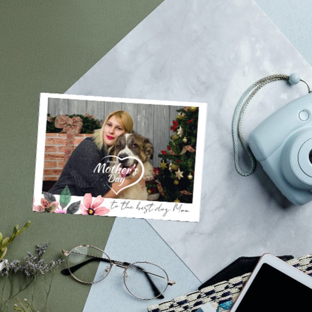 Cartão De Festividades Foto Personalizada Floral Dia das Mães Melhor Mãe  (Criador carregado)