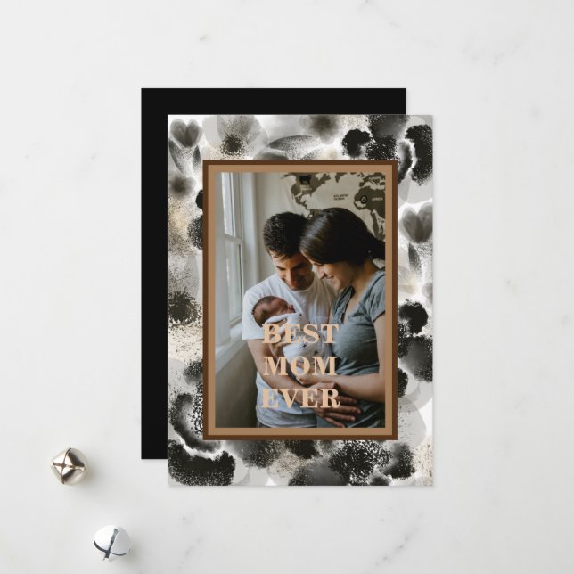 Cartão De Festividades Foto Personalizada Floral Dourada Dia das Mães (Frente/Verso In Situ)