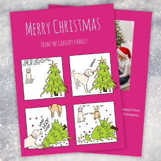 Cartão De Festividades Foto Personalizada Gato Cachorro Cartoon Rosa Dive