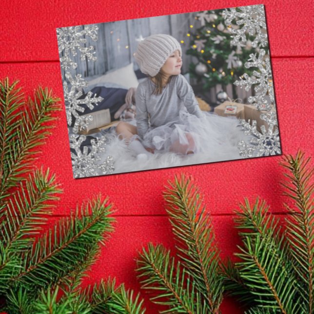Cartão De Festividades Foto Personalizada Icy Snowflakes (Criador carregado)