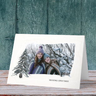 Cartão De Festividades Foto personalizada mínima moderna Ecru de Natal d