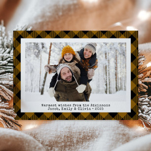 Cartão De Festividades Foto Personalizada Rustic Buffalo Xadrez Tan Black