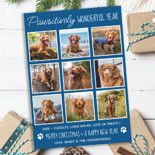 Cartão De Festividades Foto Pet De Colagem Azul Do Melhor Ano Pawsitivame
