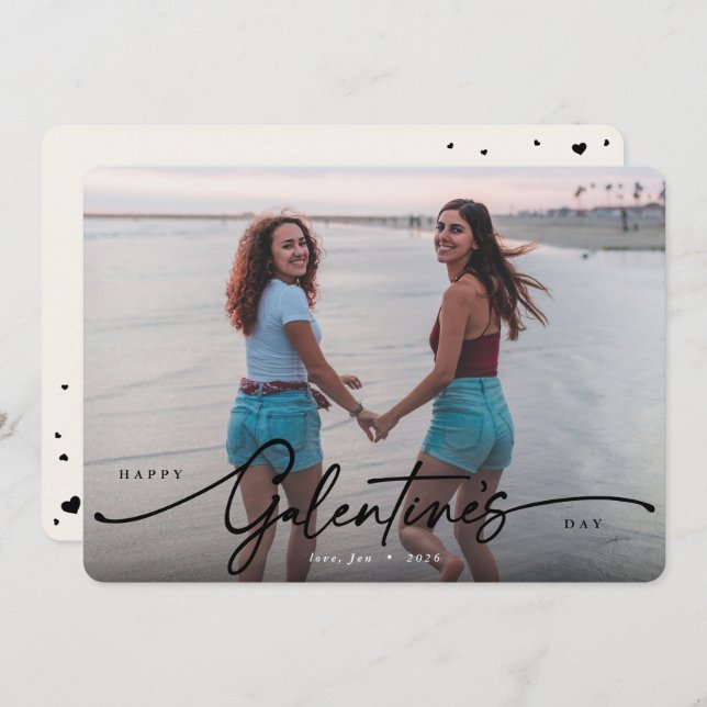 Cartão De Festividades Foto plana do dia de Galentine do Elegante Script (Frente/Verso)