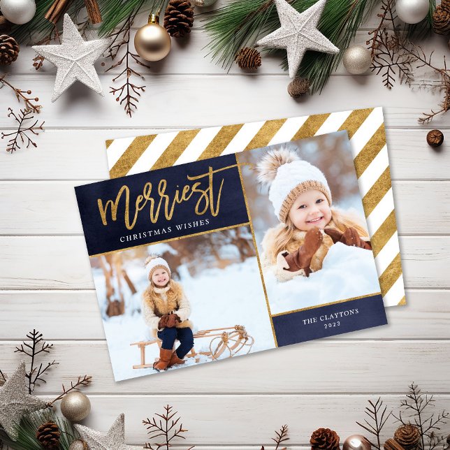 Cartão De Festividades Foto Plana Merriest Faux Gold Foil 2 (Criador carregado)