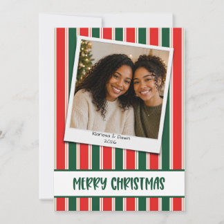 Cartão De Festividades Foto Polaroid com Listras Verdes e Vermelhas