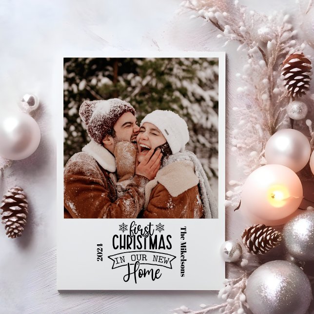 Cartão De Festividades Foto Primeiro Natal em Nossa Nova Casa (Criador carregado)