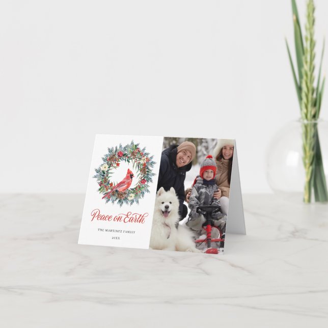 Cartão De Festividades FOTO Red Cardinal Wreath Natal (Frente)