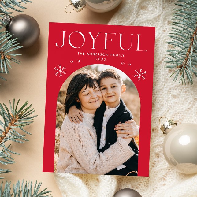 Cartão De Festividades Foto Red Joyful Snowflake (Criador carregado)