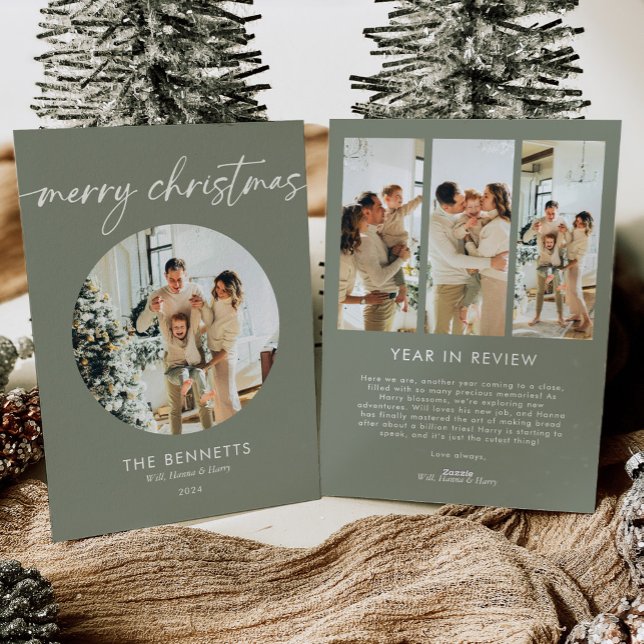 Cartão De Festividades Foto Redonda Moderna em Revisão Feliz Natal (Criador carregado)