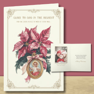 Cartão De Festividades Foto Religiosa Jesus Poinsettia Escritura