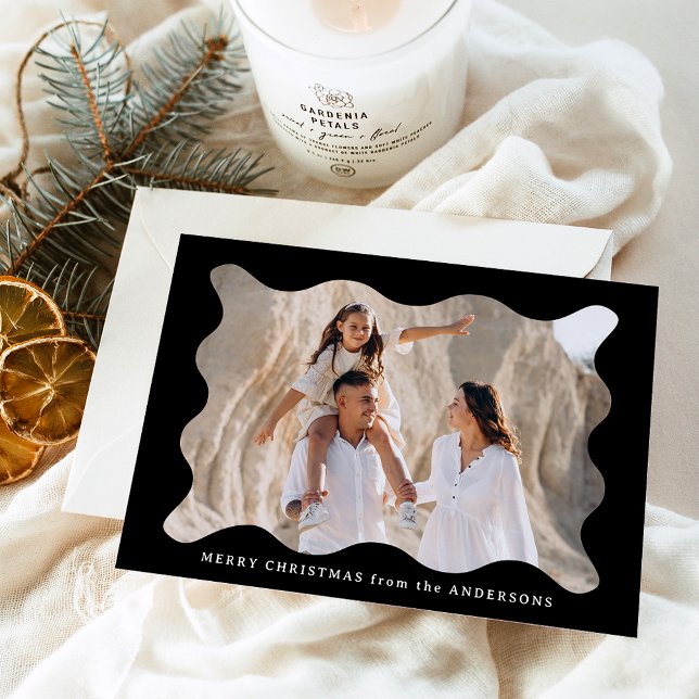 Cartão De Festividades Foto Retro Festivo Preto Feliz Natal (Criador carregado)