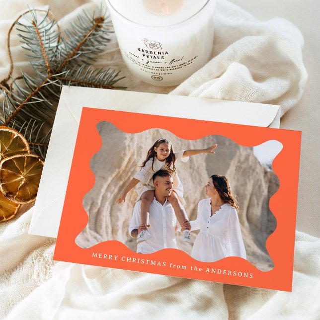 Cartão De Festividades Foto Retro Laranja Festivo Foto Feliz Natal (Criador carregado)