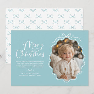 Cartão De Festividades Foto Retro Ondulada Azul Pastel Branco