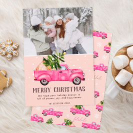 Cartão De Festividades Foto rosa-rosa da árvore de Natal do caminhão rosa