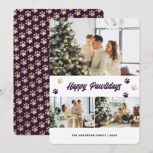 Cartão De Festividades Foto Roxo Dourado Feliz Pawlidays