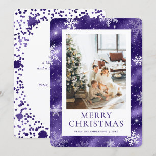 Cartão De Festividades Foto Roxo Feliz Natal Floco de Neve
