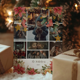 Cartão De Festividades Foto Rustic Stockand Poinsettias Christmas