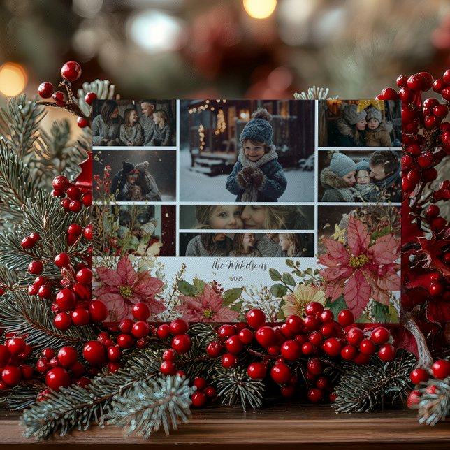 Cartão De Festividades Foto Rustic Stockand Poinsettias Christmas (Criador carregado)