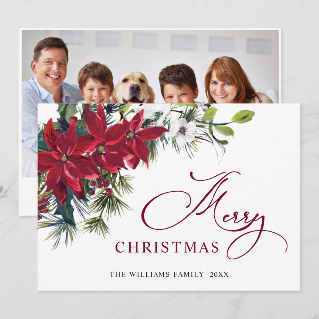 Cartão De Festividades FOTO Saudação de Natal Elegante Poinsettia (Frente/Verso)