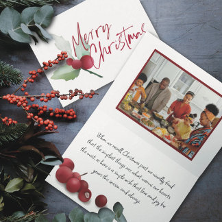 Cartão De Festividades Foto Simples de Holly Feliz de Natal