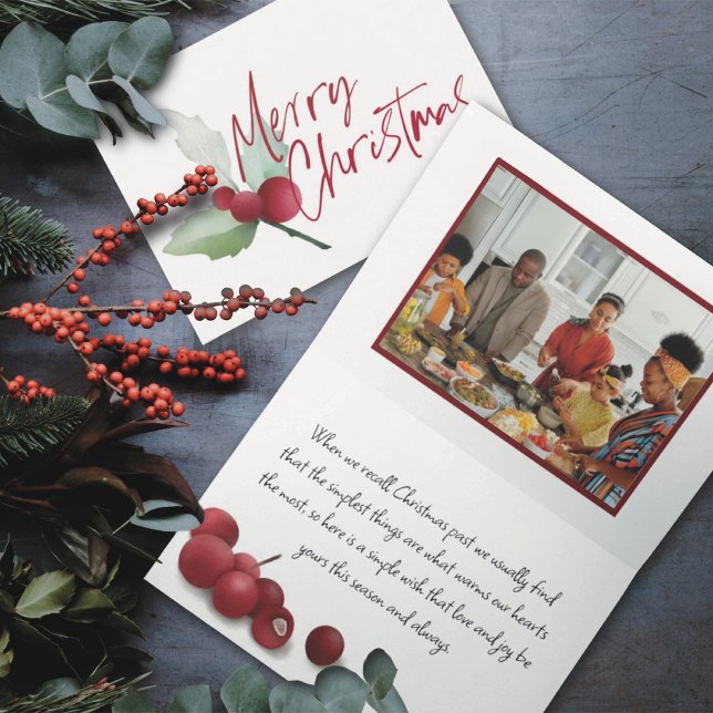 Cartão De Festividades Foto Simples de Holly Feliz de Natal (Criador carregado)