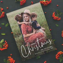 Cartão De Festividades Foto Simples de Natal Feliz de Script Moderno