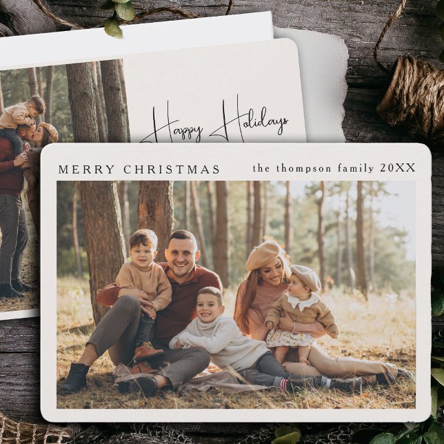 Cartão De Festividades Foto Simples de Natal Personalizado Elegante Minim (Criador carregado)