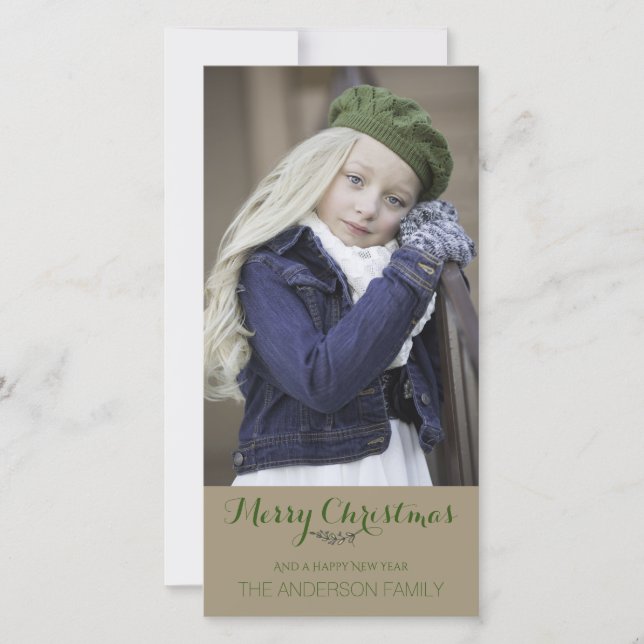 Cartão De Festividades Foto simples de Natal Verde e Rústico (Frente)